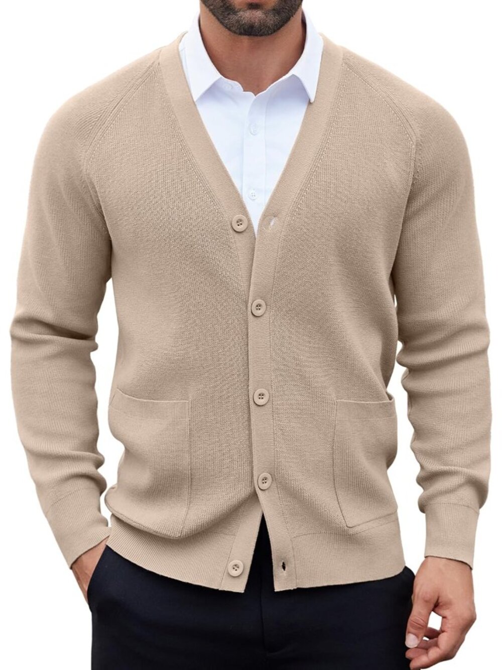 🆕Men's Khaki Cardigan Sweaters with Button Lightweight V Neck Casual